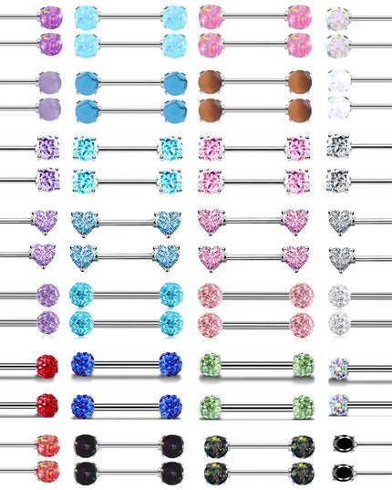 1Pair Stainless Steel Crystal Nipple Piercing Barbell Lot 14Gcharming Opal Nipple Piercing Jewelry Bulk Sexy Nipple Piercing Set