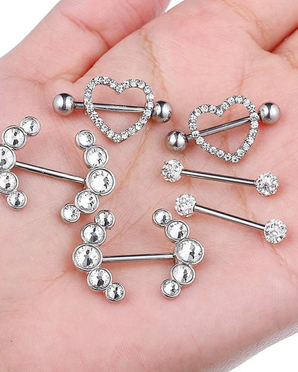 1 Pairs Sexy Heart Nipple Rings CZ Crystal Barbell Nipple Piercing Shield Women Man 316L Steel Body Piercing Jewelry Oreja 14G