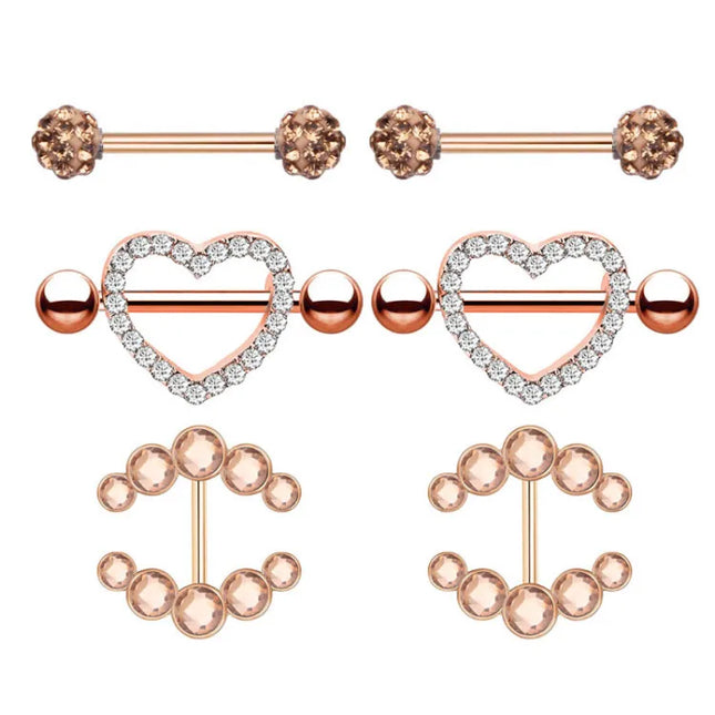 1 Pairs Sexy Heart Nipple Rings CZ Crystal Barbell Nipple Piercing Shield Women Man 316L Steel Body Piercing Jewelry Oreja 14G