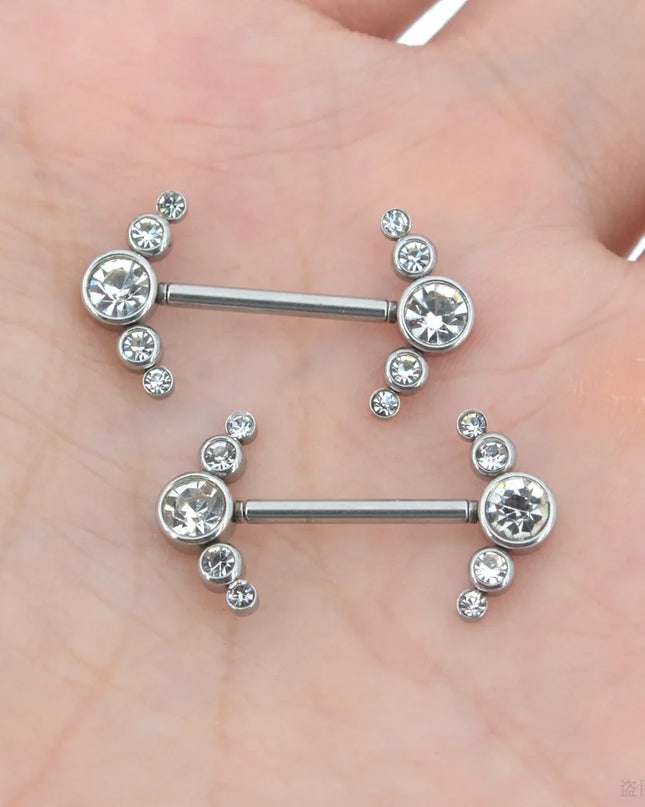 2Pcs 1.2x14mm Unthreaded Barbell Nipple Rings with Rhinestone Ball Stainless Steel Nipple Piercing Nonscrewed Nipples Jewelry