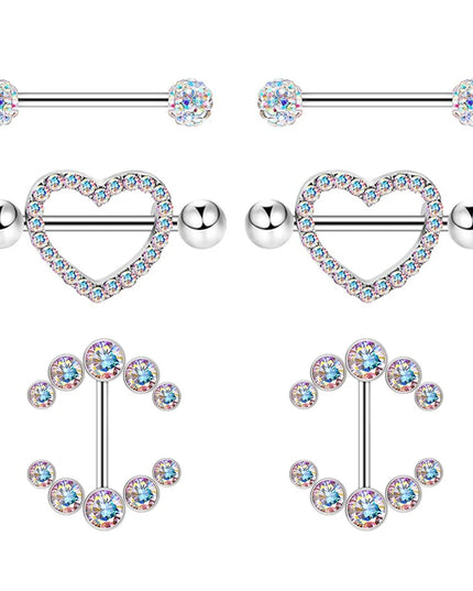 1 Pairs Sexy Heart Nipple Rings CZ Crystal Barbell Nipple Piercing Shield Women Man 316L Steel Body Piercing Jewelry Oreja 14G