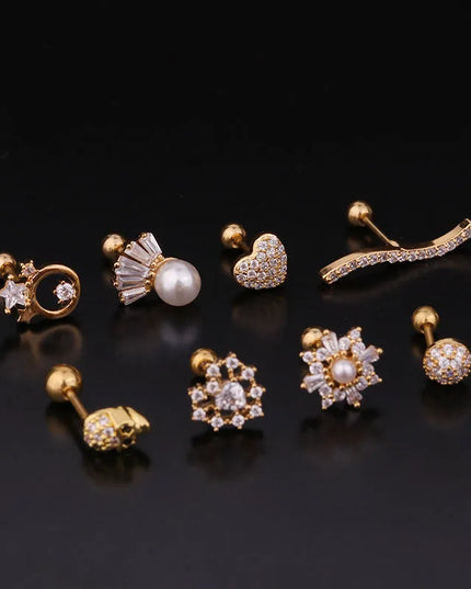 Cz EarTragus Cartilage Piercing Crystal Flower Skull Heart Pearl Earrings Barbell Piercing Orelha Ear Stud Helix Sexy Jewelry
