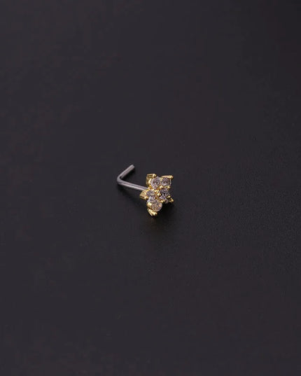 1PC L Shaped Nose Studs Stainless Steel Flower Cubic Zirconia 20G Nostril Bone Screw Indian Nose Ring Piercing