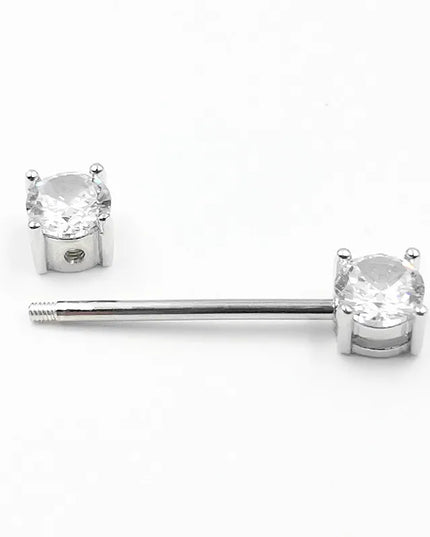 1pcs 925 sterling silver Nipple ring Front Facing Double CZ  Nipple Bar  barbell 18G*14/16mm piercing body jewelry