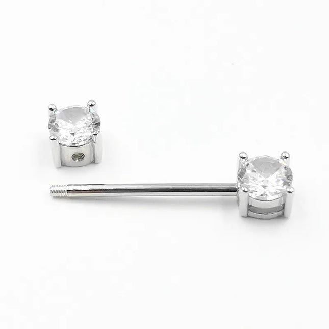1pcs 925 sterling silver Nipple ring Front Facing Double CZ  Nipple Bar  barbell 18G*14/16mm piercing body jewelry