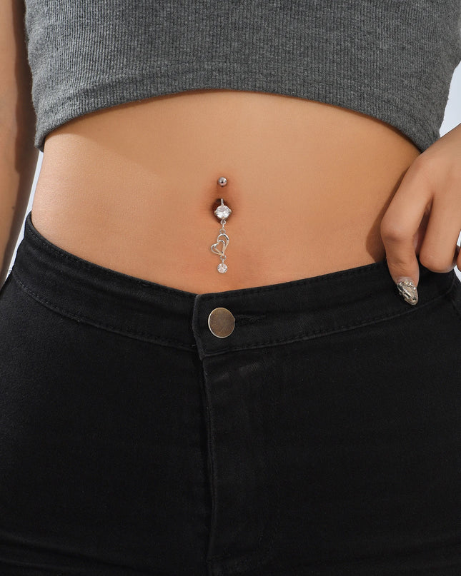 Lady Ornaments Set Large Zircon Heart-Shaped Surgical Steel Belly Button Rings Dangle Danglers Piercing Jewelry for Fashion