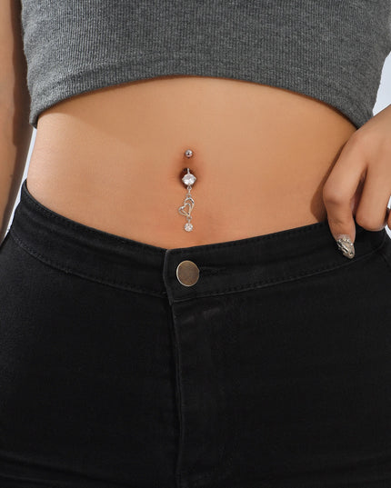 Lady Ornaments Set Large Zircon Heart-Shaped Surgical Steel Belly Button Rings Dangle Danglers Piercing Jewelry for Fashion