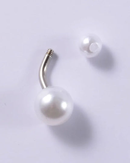 5pcs Belly Button Ring Surgical Steel&Faux Pearl Decor Acrylic Pearl Ball Navel Piercing Woman Barbell Ombligo Ring Jewelry