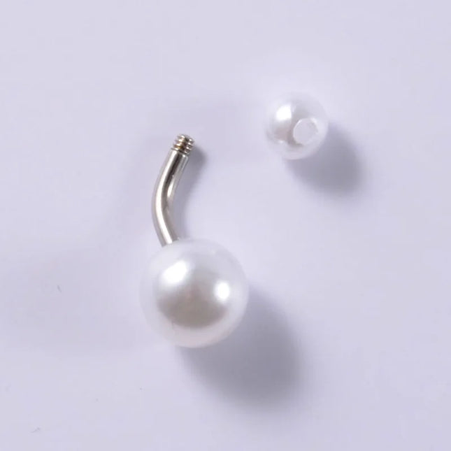 5pcs Belly Button Ring Surgical Steel&Faux Pearl Decor Acrylic Pearl Ball Navel Piercing Woman Barbell Ombligo Ring Jewelry