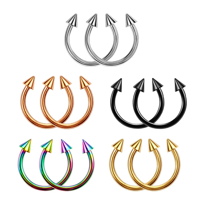 Stainless Steel Cone Spike Horseshoe Circular Septum Nose Ring Nipple Hoops Nose Septum Eyebrow Ear Piercing Body Jewelry