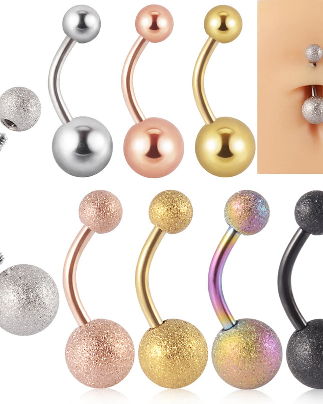 1Piece Surgical Steel Anodized Belly Button Rings Matte Balls Navel Studs Banana  Curved Barbell Body Piercing Jewelry 14g