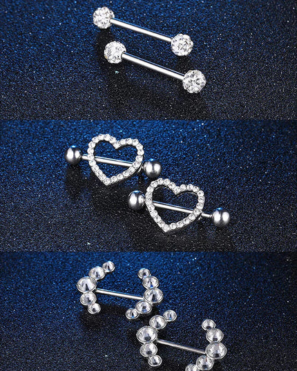 1 Pairs Sexy Heart Nipple Rings CZ Crystal Barbell Nipple Piercing Shield Women Man 316L Steel Body Piercing Jewelry Oreja 14G
