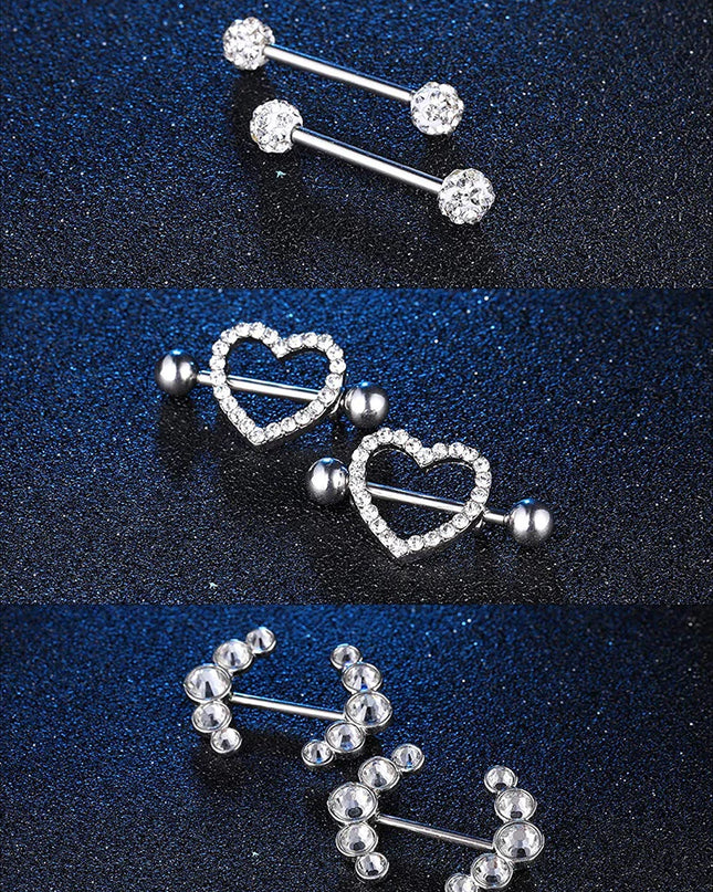 1 Pairs Sexy Heart Nipple Rings CZ Crystal Barbell Nipple Piercing Shield Women Man 316L Steel Body Piercing Jewelry Oreja 14G