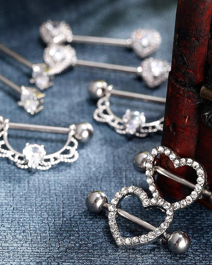 Stainless Steel Heart Nipple Piercing Rings Sets 14G Crystal Tongue Ring Nipple Barbell Lot Sexy Piercing Nipple Body Jewelry