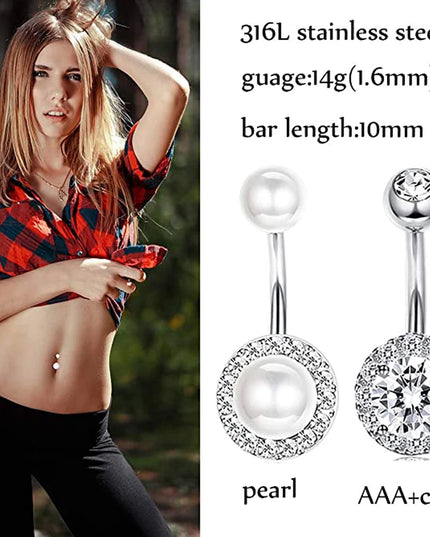 10 Style Belly Button Rings for Women Men Stainless Steel Navel Rings CZ Body Piercing Jewery 14G