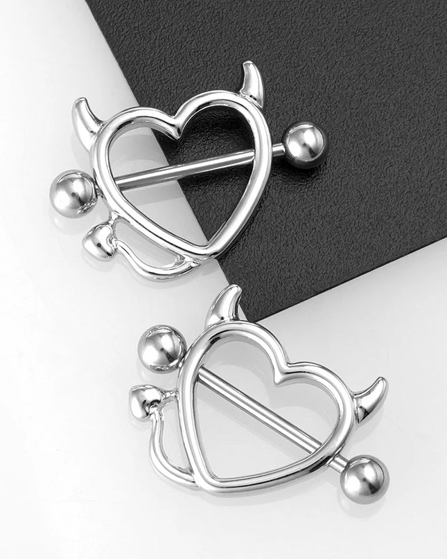 1 Pair 14G Stainless steel Breast Piercing Jewelry Heart Nipple Piercing Bar Nipple Rings Shield Cover Barbell Sexy Piercings