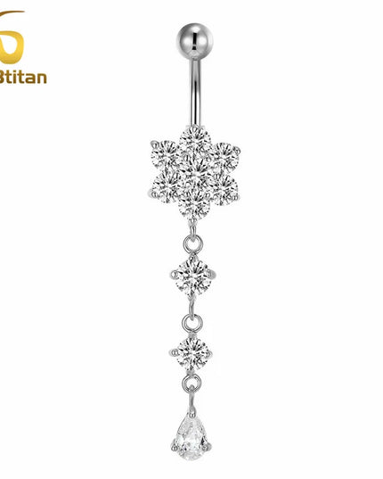 Elegant Long Belly Button Rings for Women 14G G23 Titanium Piercing Curved Barbell CZ Zircon Navel Bar Allergy Free Body Jewelry