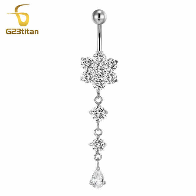 Elegant Long Belly Button Rings for Women 14G G23 Titanium Piercing Curved Barbell CZ Zircon Navel Bar Allergy Free Body Jewelry