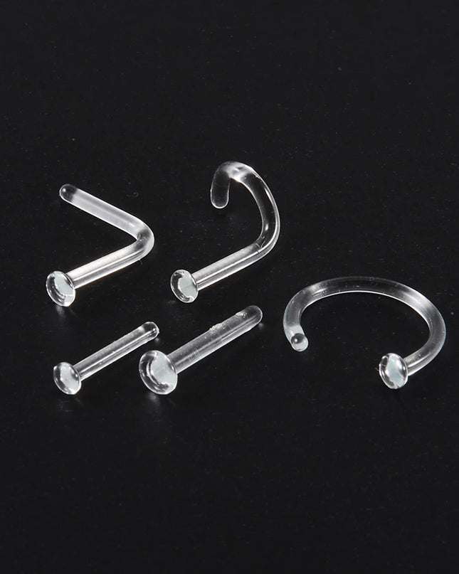 1PC Glass Nose Helix Studs Transparent Straight Curved Nose Ring Prevent Allergy Nariz Tragus Navel Piercing Body Jewelry