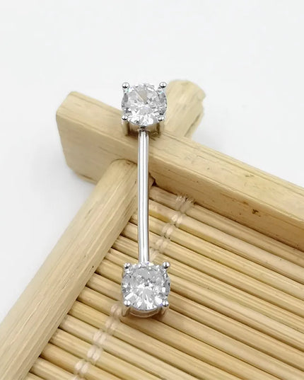 1pcs 925 sterling silver Nipple ring Front Facing Double CZ  Nipple Bar  barbell 18G*14/16mm piercing body jewelry