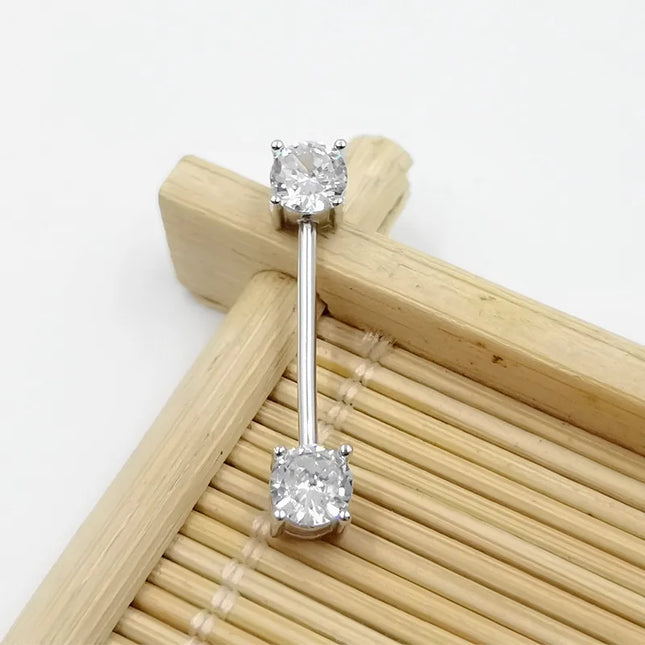 1pcs 925 sterling silver Nipple ring Front Facing Double CZ  Nipple Bar  barbell 18G*14/16mm piercing body jewelry