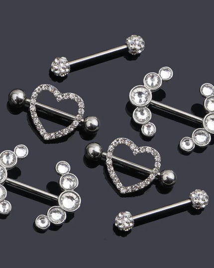1 Pairs Sexy Heart Nipple Rings CZ Crystal Barbell Nipple Piercing Shield Women Man 316L Steel Body Piercing Jewelry Oreja 14G