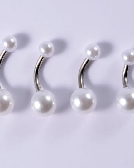5pcs Belly Button Ring Surgical Steel&Faux Pearl Decor Acrylic Pearl Ball Navel Piercing Woman Barbell Ombligo Ring Jewelry