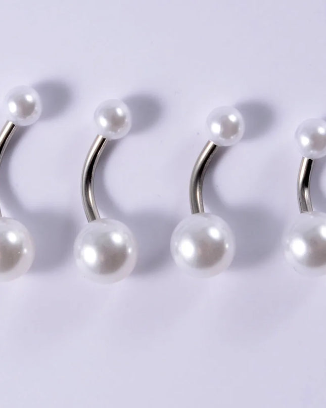 5pcs Belly Button Ring Surgical Steel&Faux Pearl Decor Acrylic Pearl Ball Navel Piercing Woman Barbell Ombligo Ring Jewelry