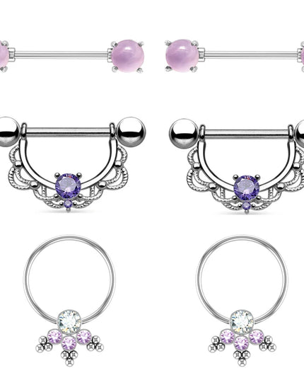 Stainless Steel Heart Nipple Piercing Rings Sets 14G Crystal Tongue Ring Nipple Barbell Lot Sexy Piercing Nipple Body Jewelry