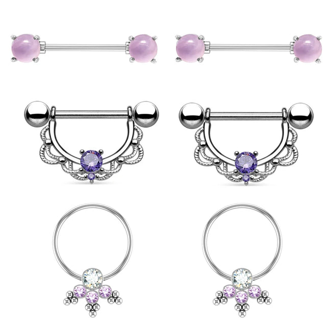 Stainless Steel Heart Nipple Piercing Rings Sets 14G Crystal Tongue Ring Nipple Barbell Lot Sexy Piercing Nipple Body Jewelry