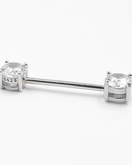 1pcs 925 sterling silver Nipple ring Front Facing Double CZ  Nipple Bar  barbell 18G*14/16mm piercing body jewelry