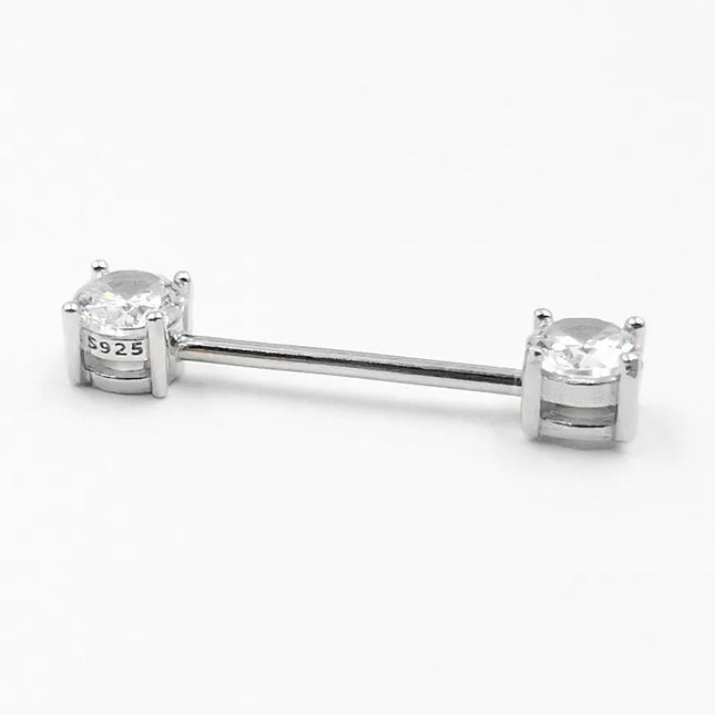 1pcs 925 sterling silver Nipple ring Front Facing Double CZ  Nipple Bar  barbell 18G*14/16mm piercing body jewelry