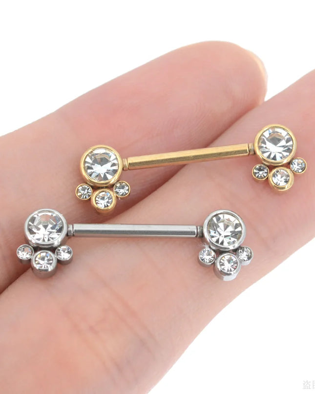 2Pcs 1.2x14mm Unthreaded Barbell Nipple Rings with Rhinestone Ball Stainless Steel Nipple Piercing Nonscrewed Nipples Jewelry