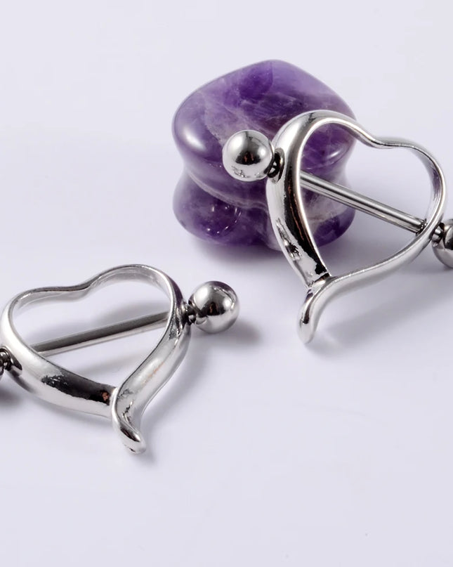 2Pcs Surgical Steel Cone Nipple Piercing Heart Barbell 14G Nipple Shield Charming Nipple Rings For Women Body Piercing Jewelry