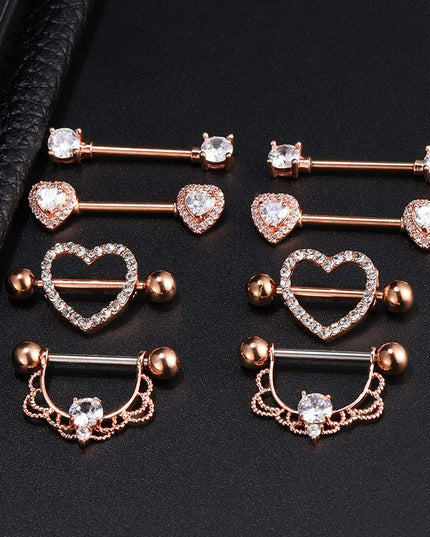 Stainless Steel Heart Nipple Piercing Rings Sets 14G Crystal Tongue Ring Nipple Barbell Lot Sexy Piercing Nipple Body Jewelry