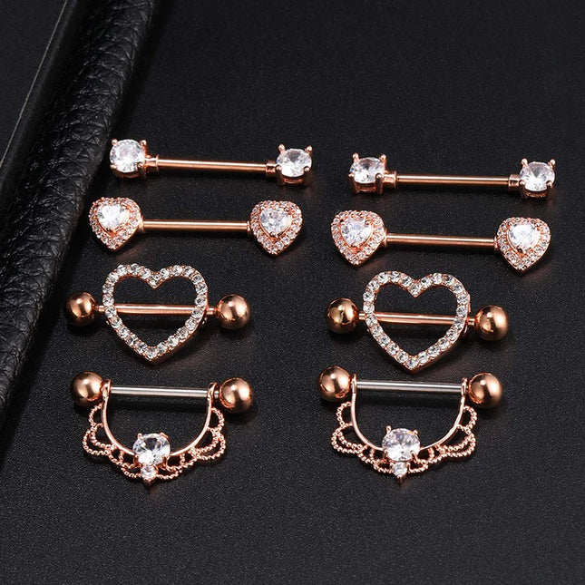 Stainless Steel Heart Nipple Piercing Rings Sets 14G Crystal Tongue Ring Nipple Barbell Lot Sexy Piercing Nipple Body Jewelry