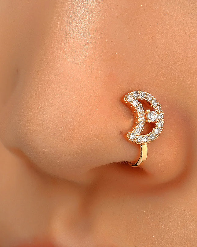 Fashion Nose Ring Charm Crystal Butterfly Pentagram Nose Ring Women Fake Piercing Clip on Nose Ear Rings Body Jewelry