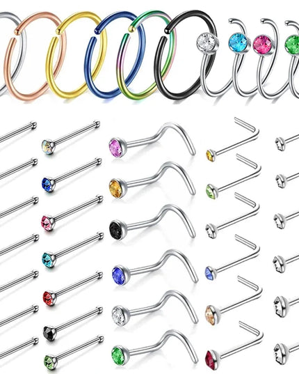 12/24/36Pcs L Shape Nose Ring Curve Pack Crystal Straight Nose Ring Set Nose Stud Lot Piercing Nariz Cuff Nase Pircing Nose Clip