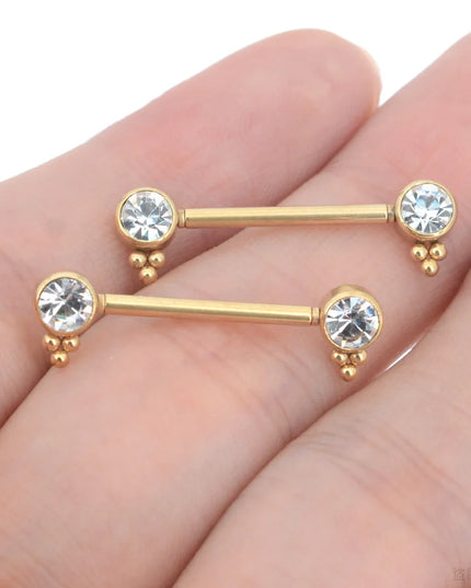 2Pcs 1.2x14mm Unthreaded Barbell Nipple Rings with Rhinestone Ball Stainless Steel Nipple Piercing Nonscrewed Nipples Jewelry