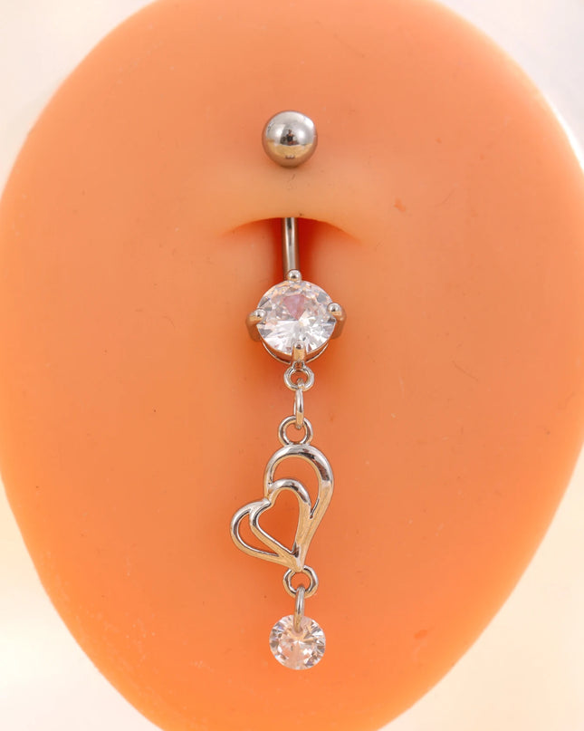 Lady Ornaments Set Large Zircon Heart-Shaped Surgical Steel Belly Button Rings Dangle Danglers Piercing Jewelry for Fashion