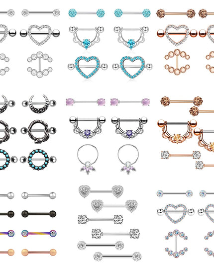 1 Pairs Sexy Heart Nipple Rings CZ Crystal Barbell Nipple Piercing Shield Women Man 316L Steel Body Piercing Jewelry Oreja 14G