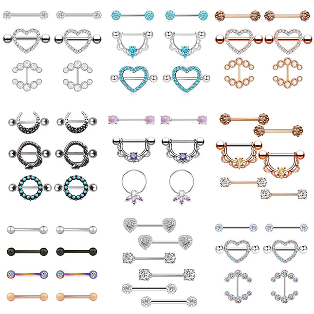 1 Pairs Sexy Heart Nipple Rings CZ Crystal Barbell Nipple Piercing Shield Women Man 316L Steel Body Piercing Jewelry Oreja 14G