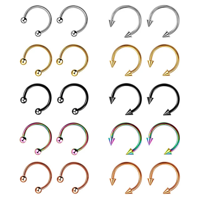 Stainless Steel Cone Spike Horseshoe Circular Septum Nose Ring Nipple Hoops Nose Septum Eyebrow Ear Piercing Body Jewelry