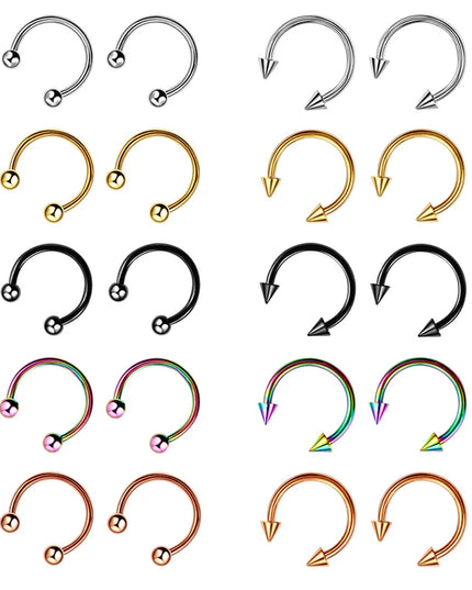 Stainless Steel Cone Spike Horseshoe Circular Septum Nose Ring Nipple Hoops Nose Septum Eyebrow Ear Piercing Body Jewelry