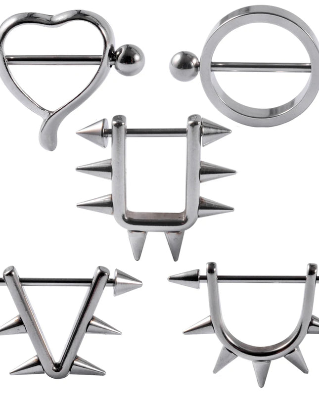 2Pcs Surgical Steel Cone Nipple Piercing Heart Barbell 14G Nipple Shield Charming Nipple Rings For Women Body Piercing Jewelry