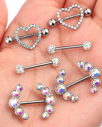 1 Pairs Sexy Heart Nipple Rings CZ Crystal Barbell Nipple Piercing Shield Women Man 316L Steel Body Piercing Jewelry Oreja 14G