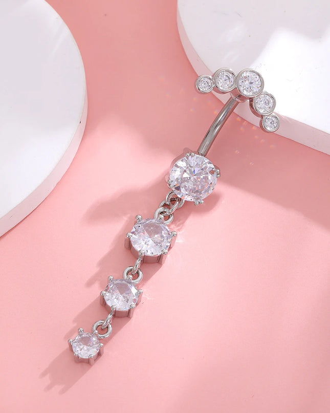 Lady Ornaments Set Large Zircon Heart-Shaped Surgical Steel Belly Button Rings Dangle Danglers Piercing Jewelry for Fashion