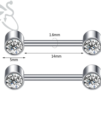 ZS 2PCS Stainless Steel Nipple Piercing Bar For Women 14G Crystal Heart Nipple Shield Ring Horseshoe Barbell Sexy Nipple Jewelry
