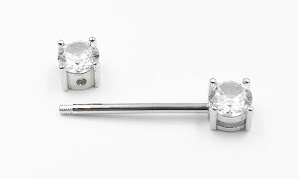 1pcs 925 sterling silver Nipple ring Front Facing Double CZ  Nipple Bar  barbell 18G*14/16mm piercing body jewelry