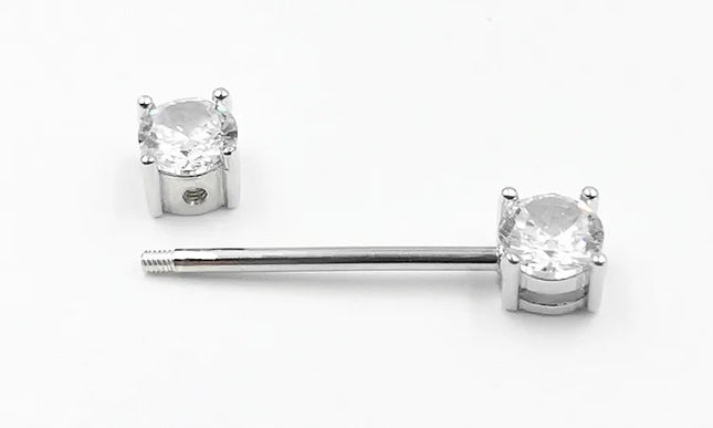 1pcs 925 sterling silver Nipple ring Front Facing Double CZ  Nipple Bar  barbell 18G*14/16mm piercing body jewelry